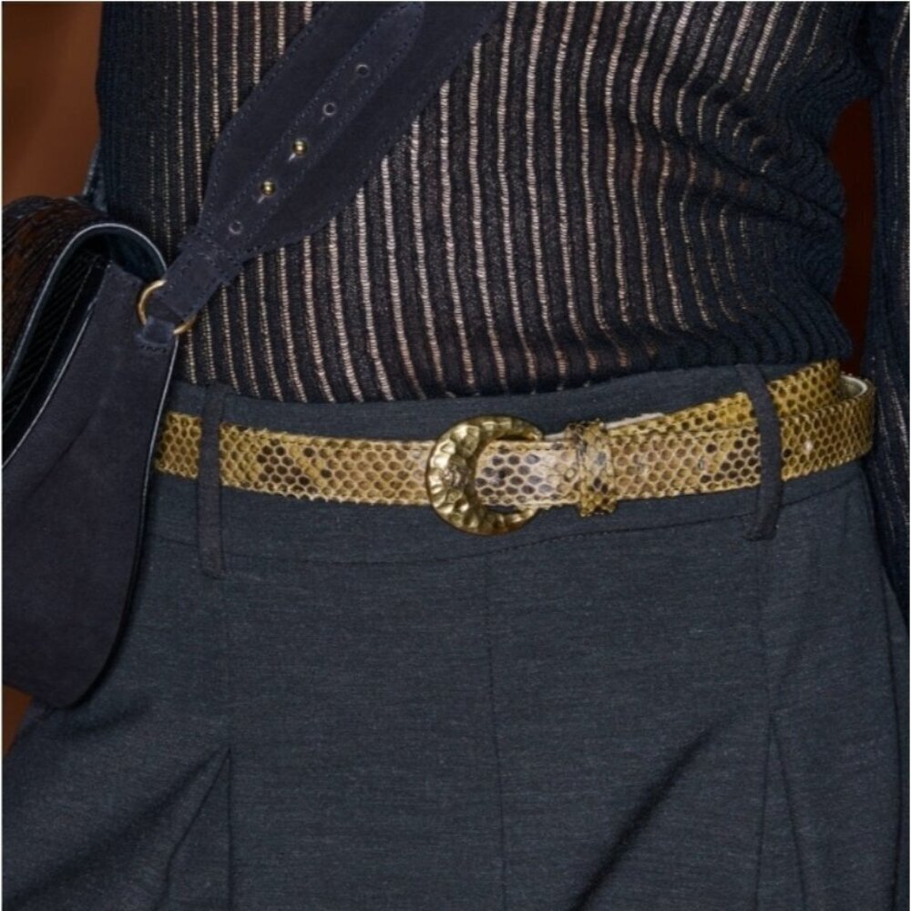 Claris Virot Baby Belt Khaki Python Leather Snap Belt Buckle Not Included